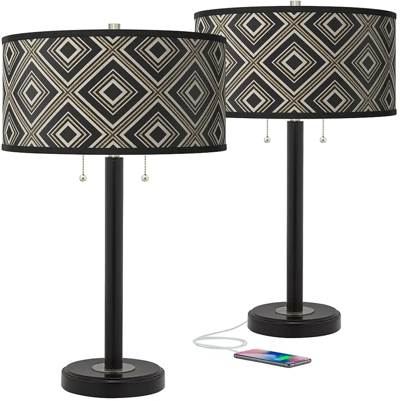 Rhythm Arturo Black Bronze USB Table Lamps Set of 2