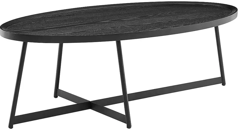 Niklaus 47" Wide Black Stained Ash Wood Oval Coffee Table