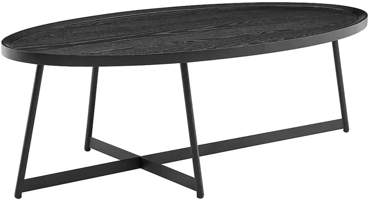 Niklaus 47" Wide Black Stained Ash Wood Oval Coffee Table