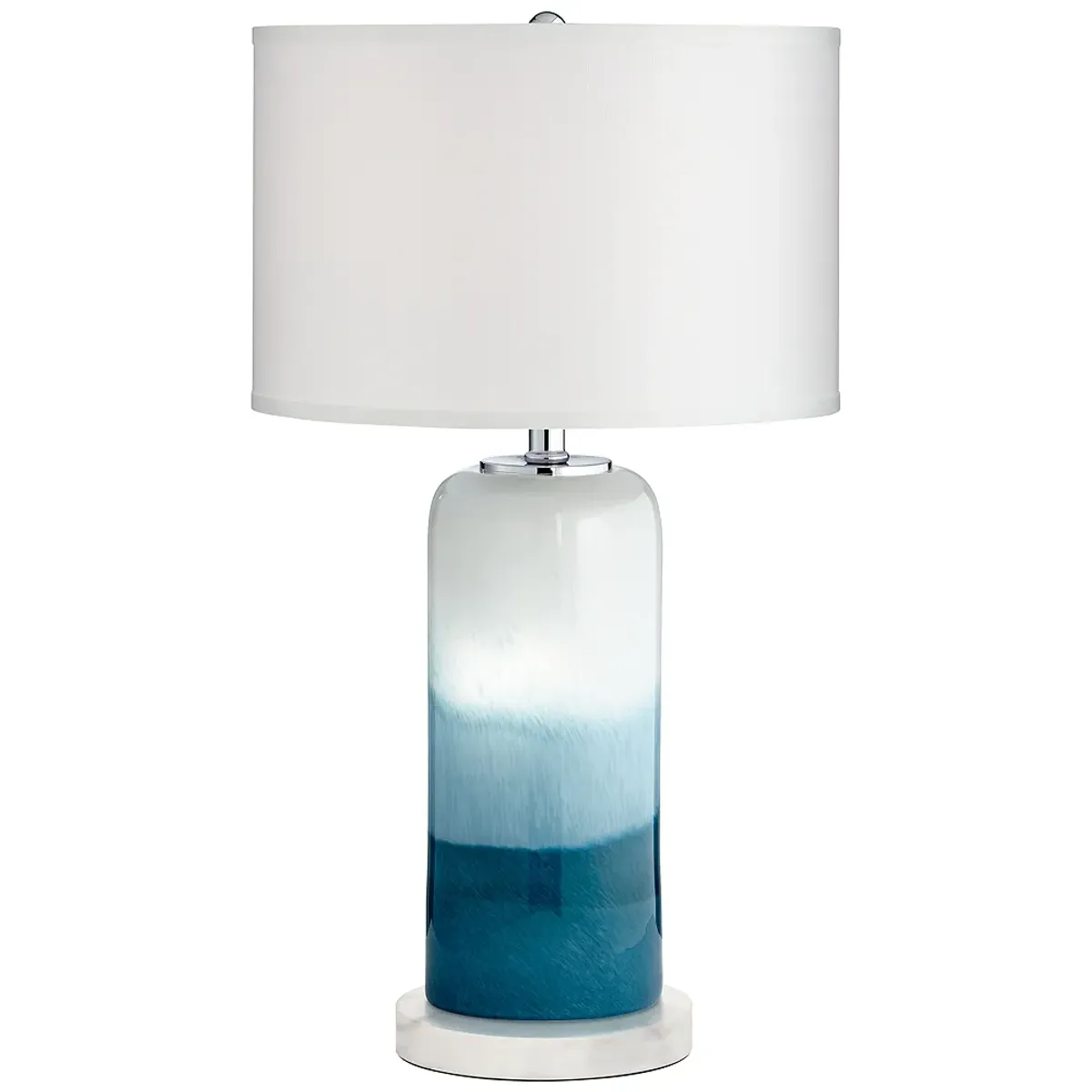 Possini Euro Roxanne Coastal Blue Night Light Table Lamp with Marble Riser