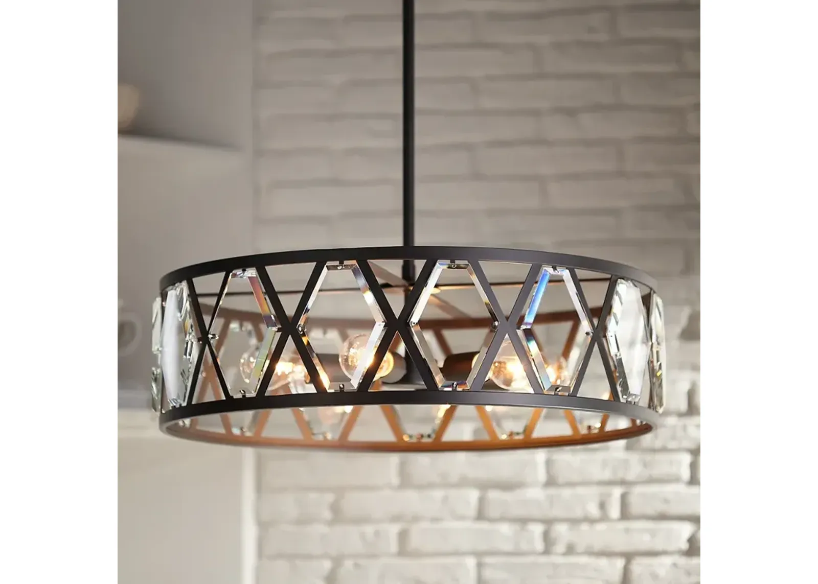 Regency Hill Lexington 26" Wide Black and Crystal 6-Light Pendant