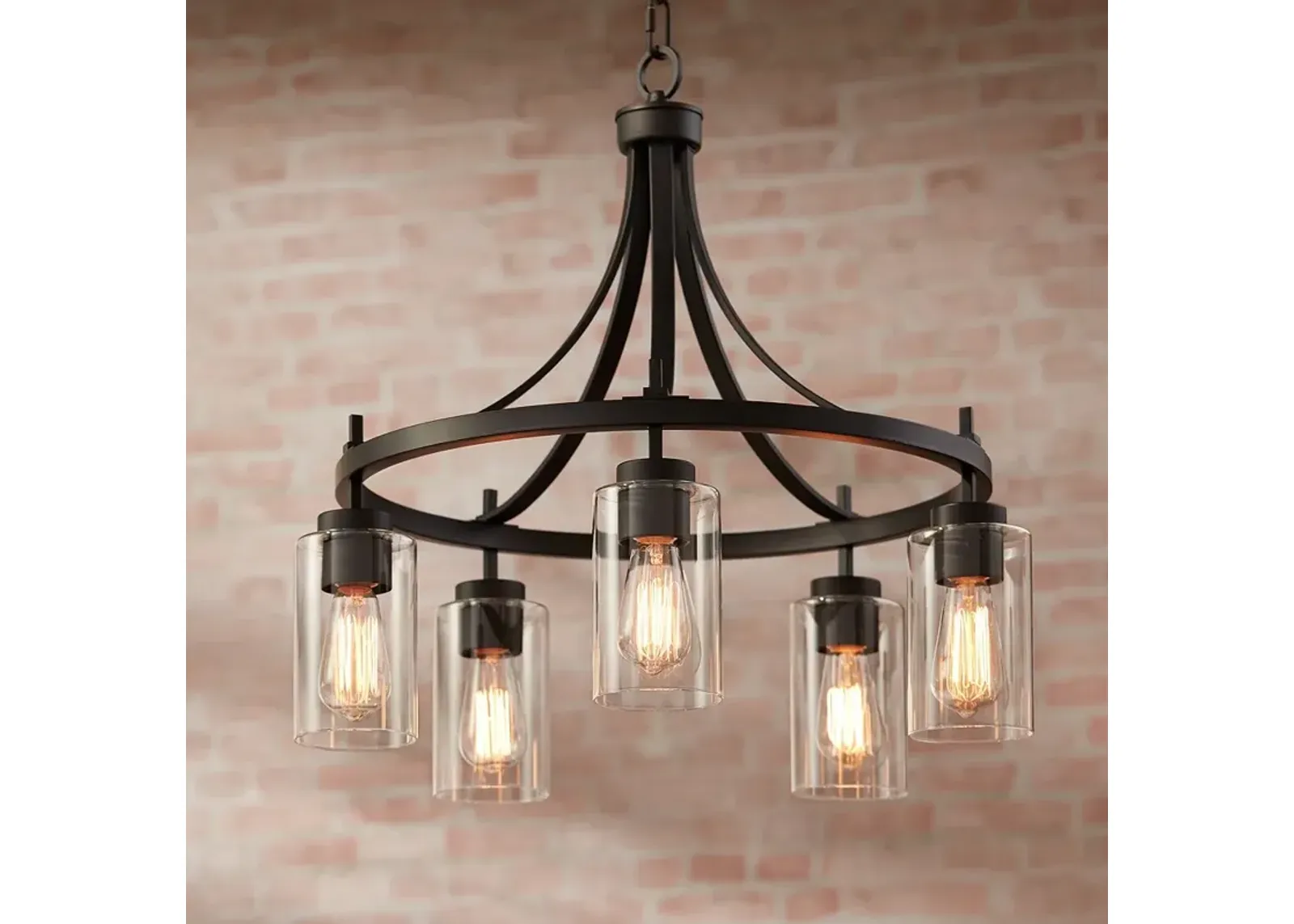 Franklin Iron Caleb 23 3/4" Wide Bronze and Glass 5-Light Chandelier