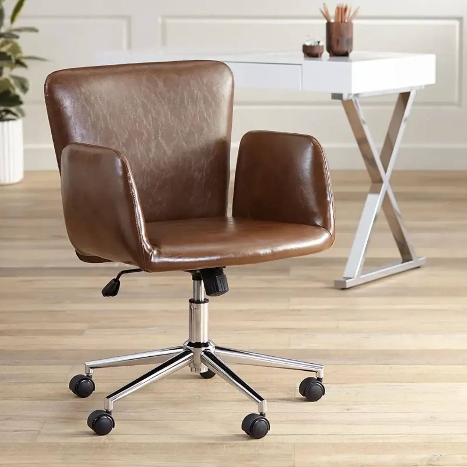 Megan Brown Faux Leather Swivel Office Chair