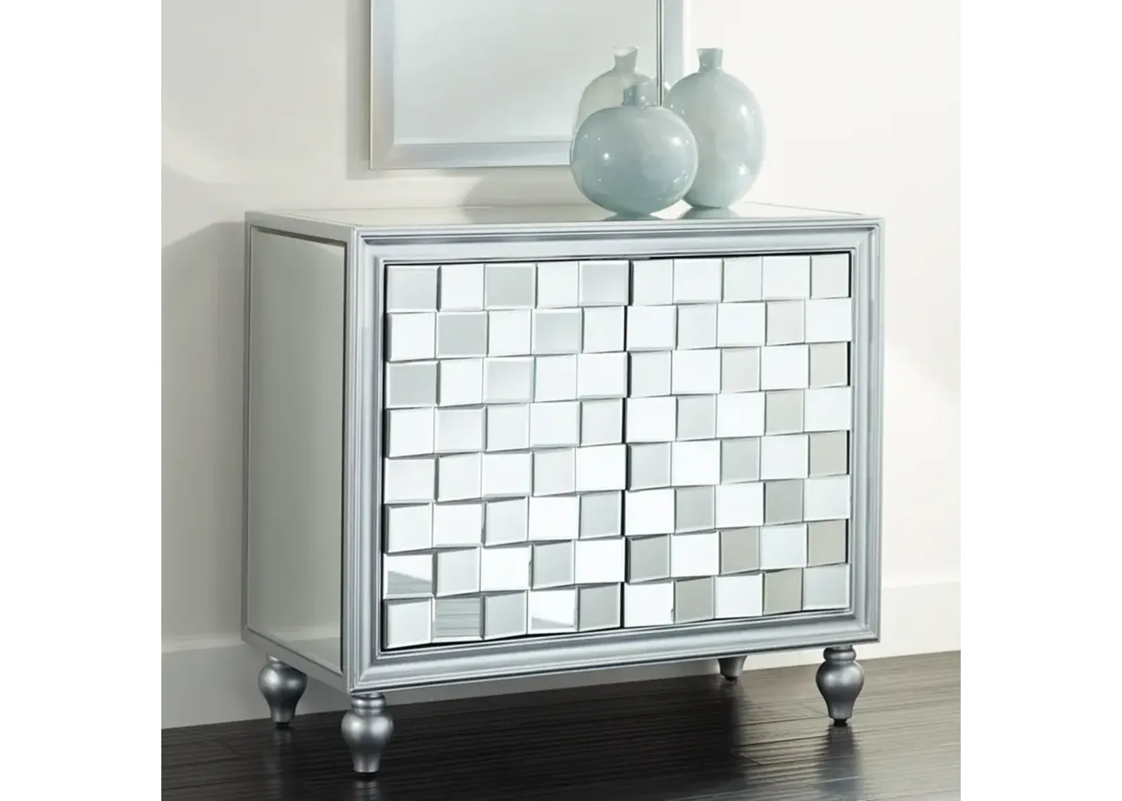 Briana 35" Wide 2-Door Silver Mirrored Accent Cabinet