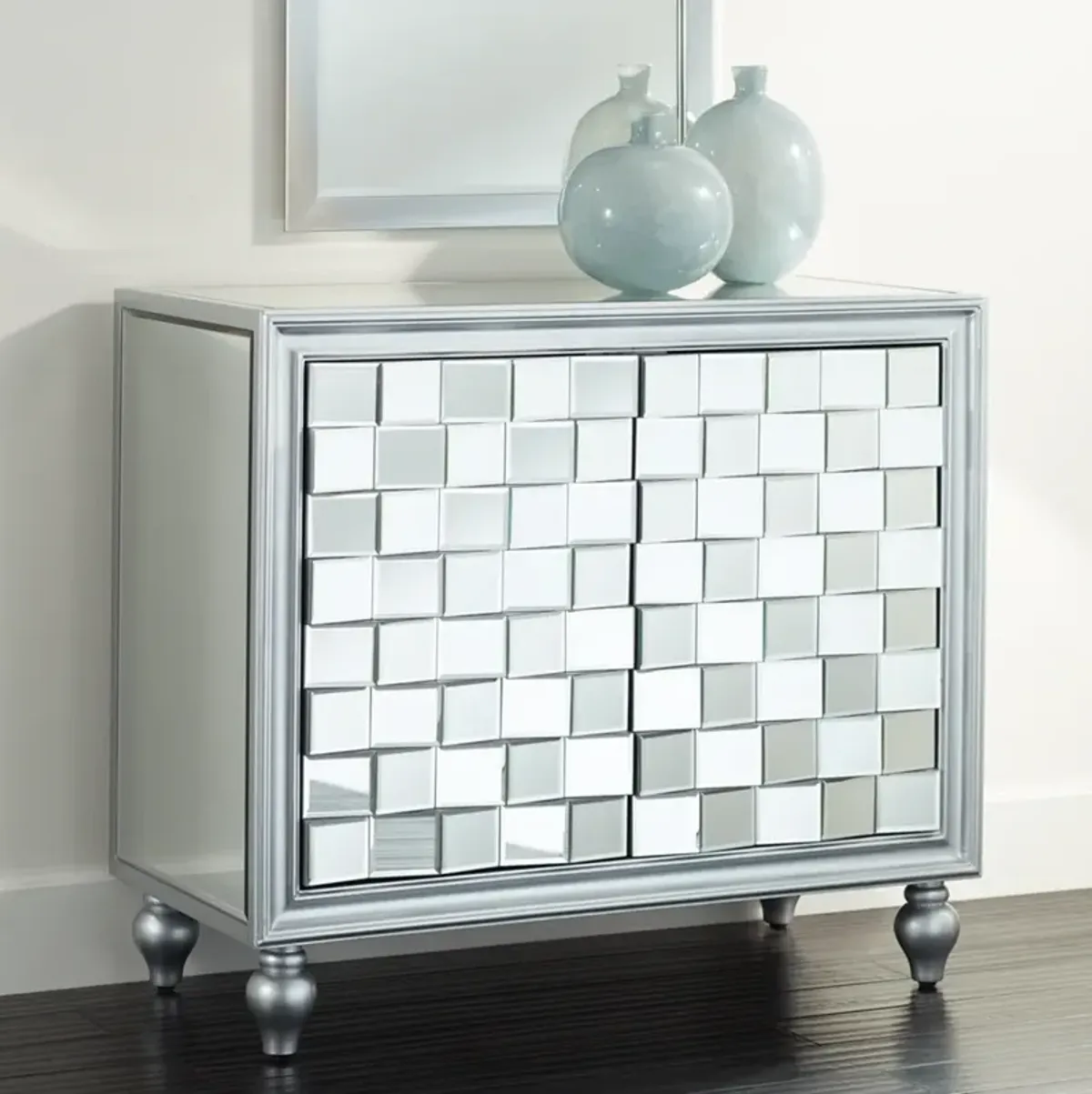 Briana 35" Wide 2-Door Silver Mirrored Accent Cabinet