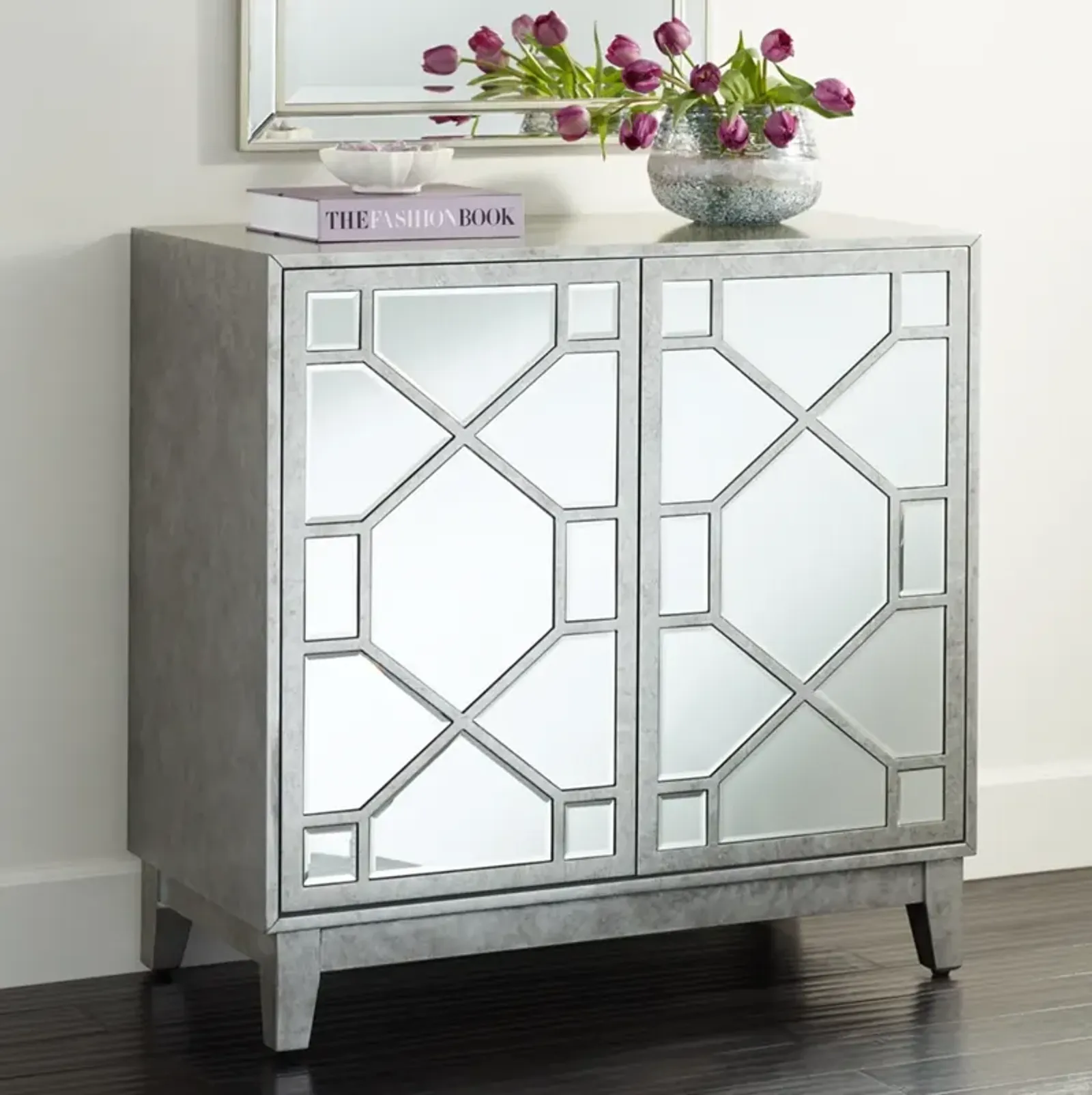 Adana 35" Wide 2-Door Gray Mirrored Cabinet by Studio 55D