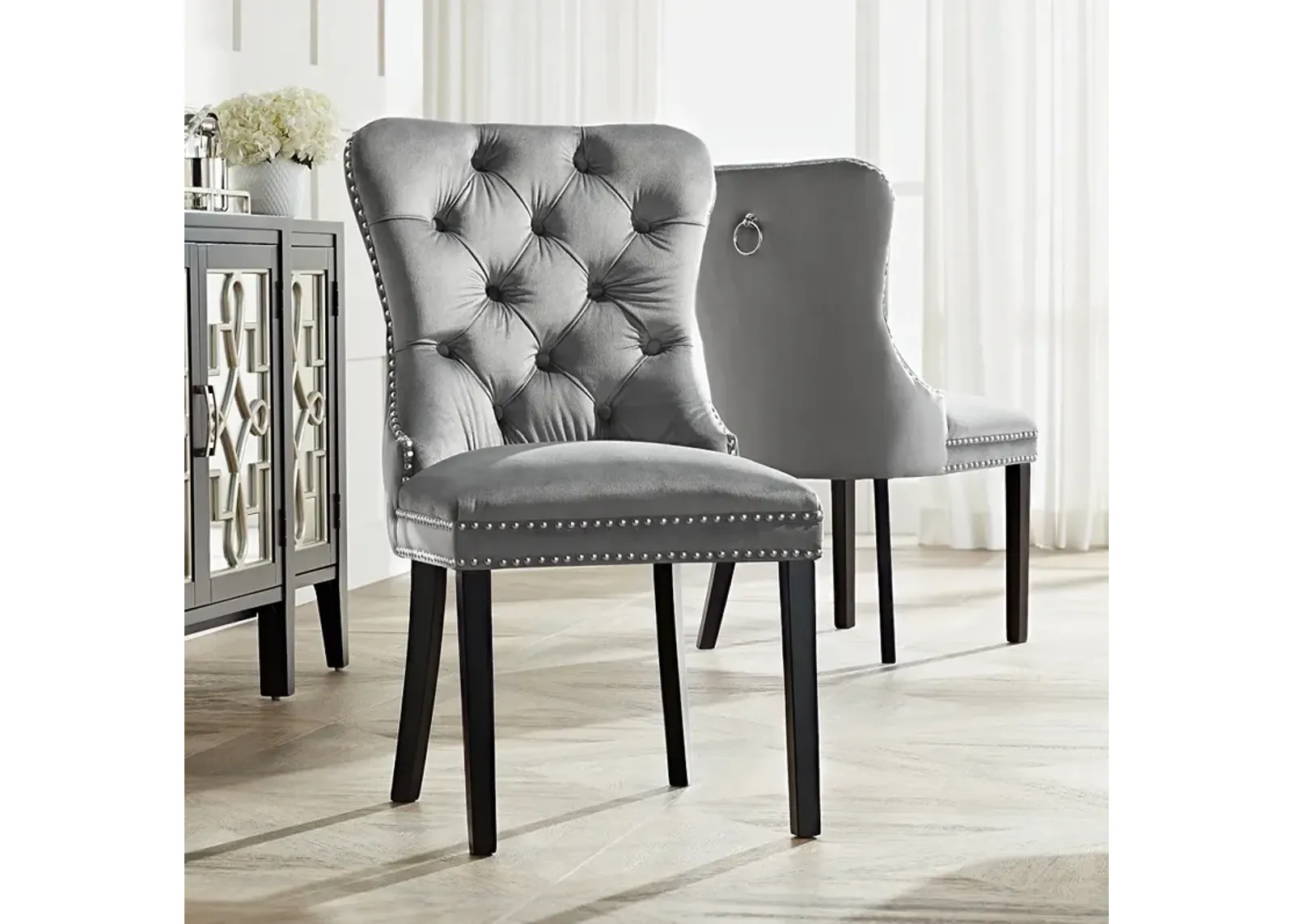 Annabelle Tufted Gray Velvet Dining Chairs Set of 2