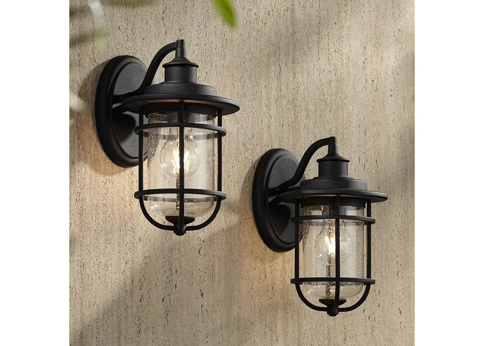 John Timberland Markham 10 1/2" Textured Black Outdoor Lights Set of 2