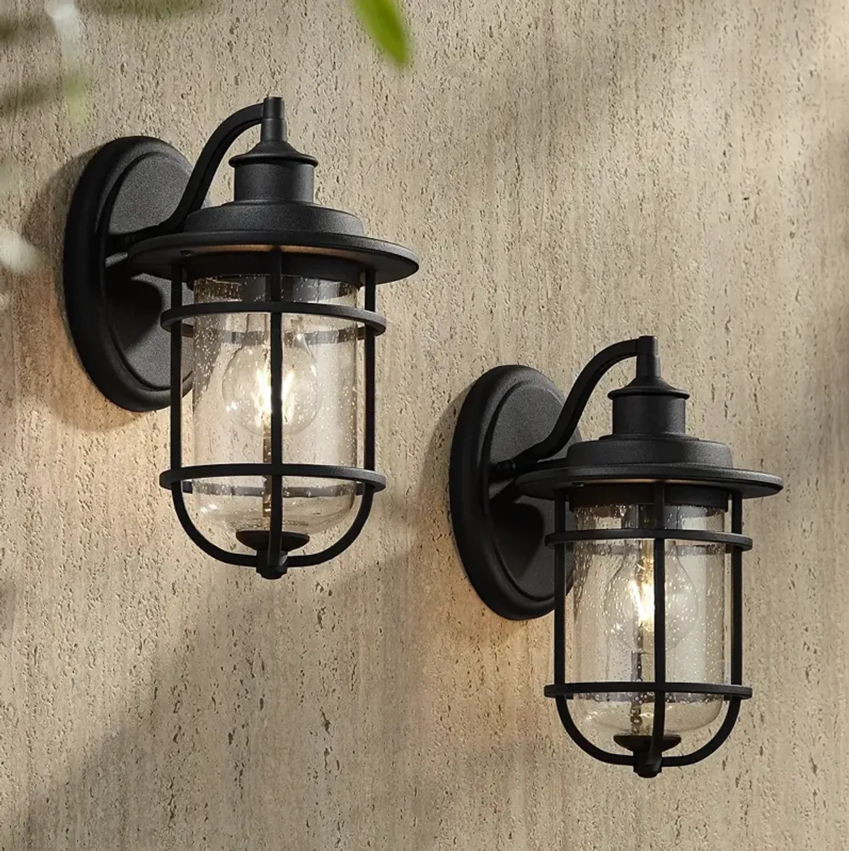 John Timberland Markham 10 1/2" Textured Black Outdoor Lights Set of 2