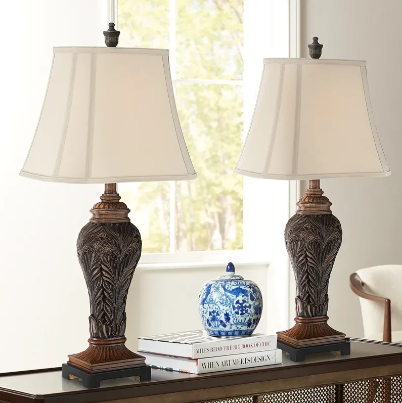 Barnes and Ivy Leafwork 29 1/4" Bronze Vase Table Lamps Set of 2