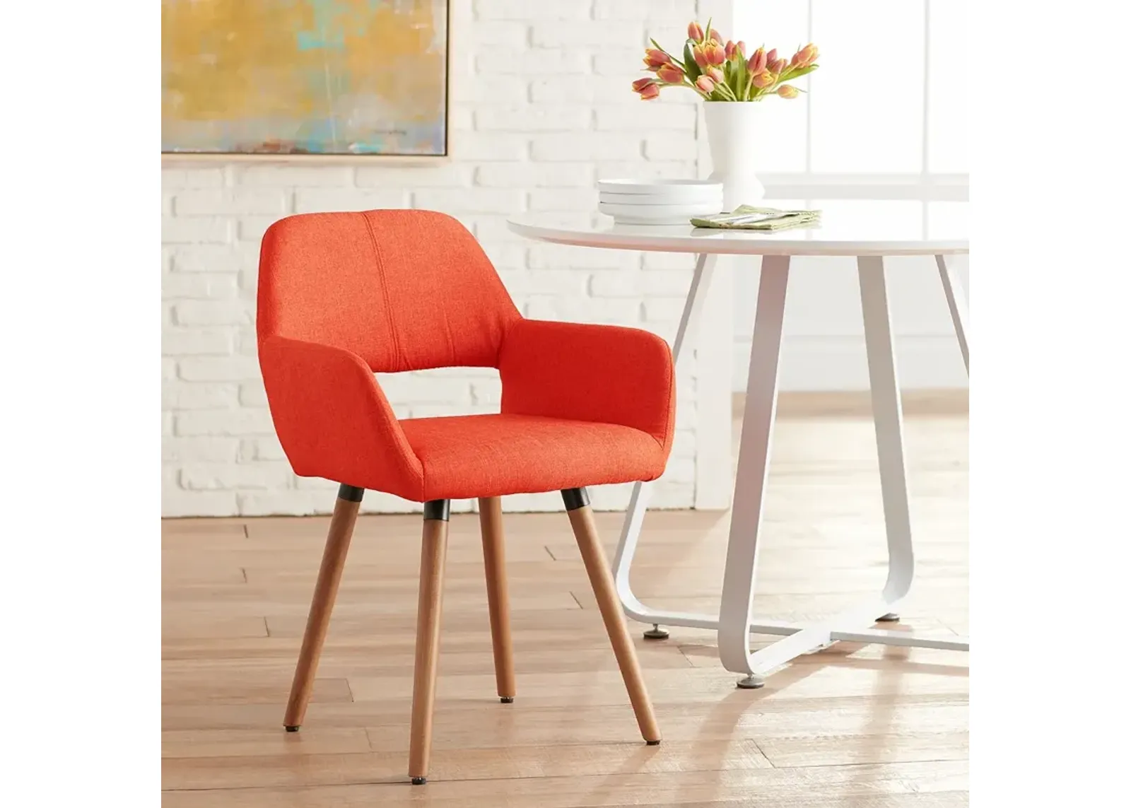 55 Downing Street Nelson Orange Fabric Mid-Century Modern Dining Chair