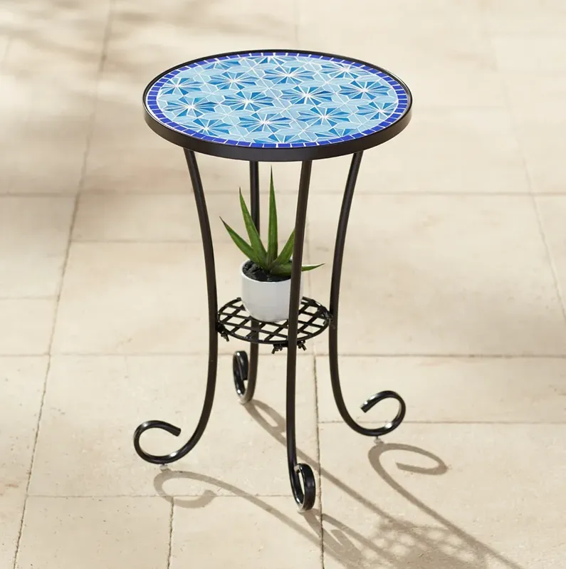 Teal Island Blue Stars 21.5" High Mosaic Tile Outdoor Accent Table