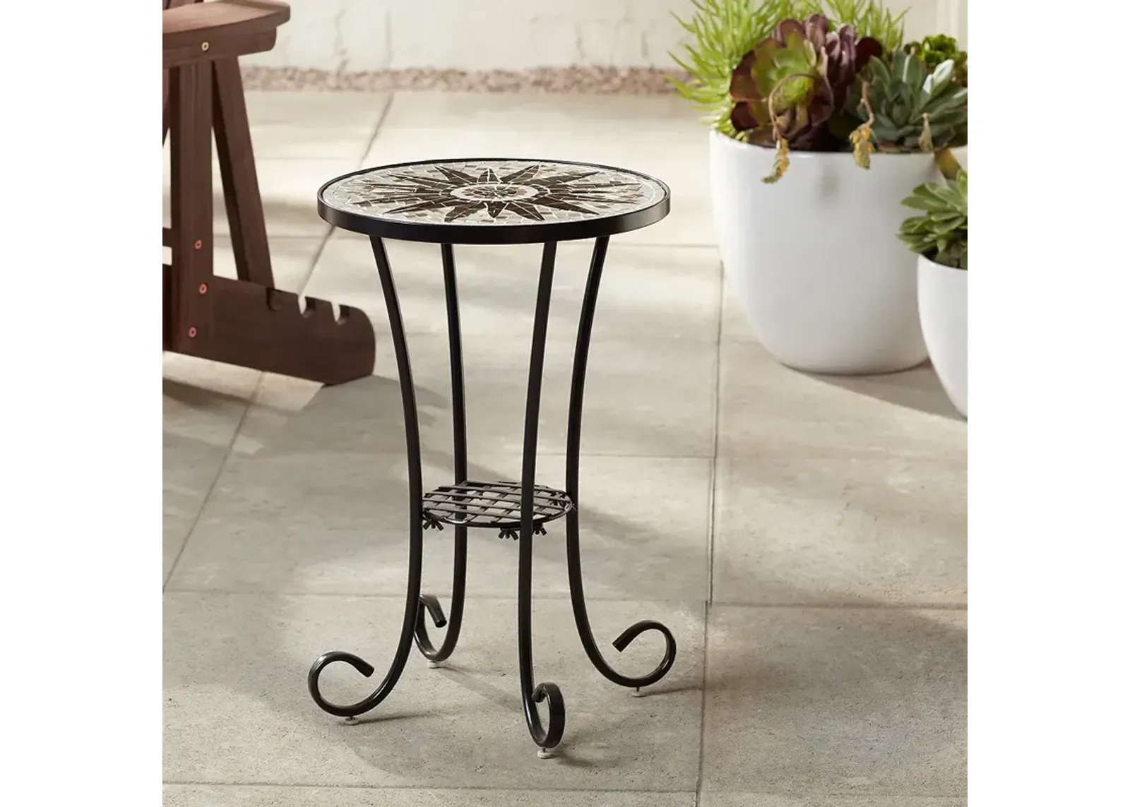 Sunburst Mosaic Black Outdoor Accent Table