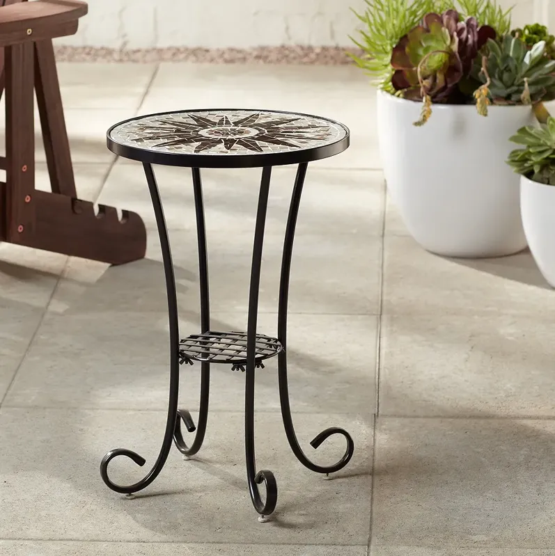 Sunburst Mosaic Black Outdoor Accent Table