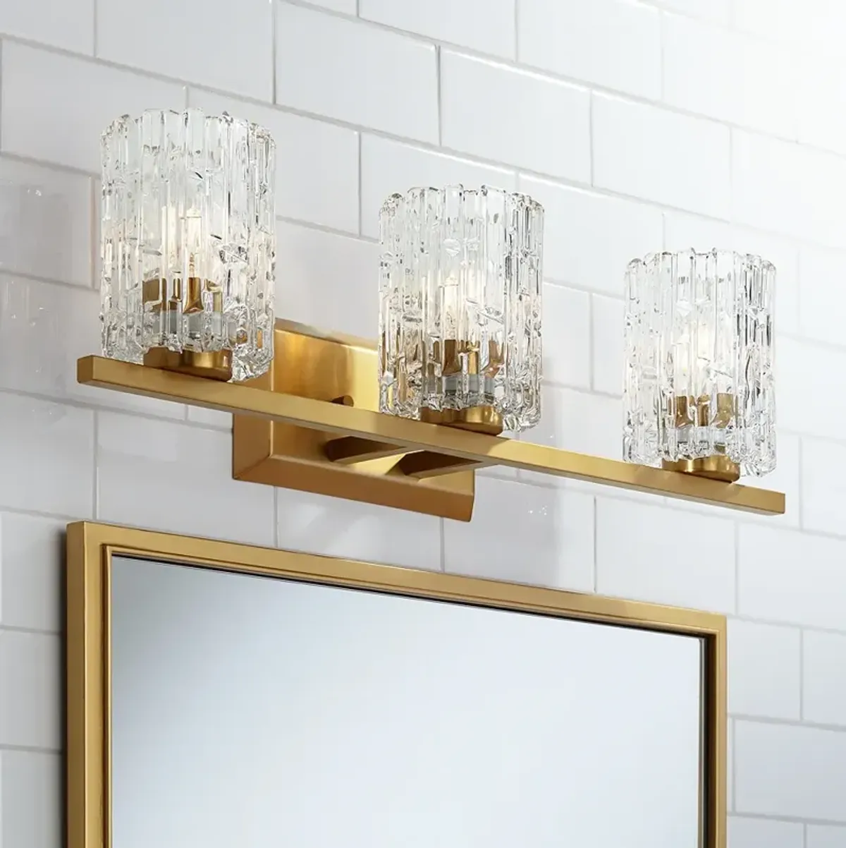 Possini Euro Icelight 25" Wide Ice Glass and Gold Bath Light