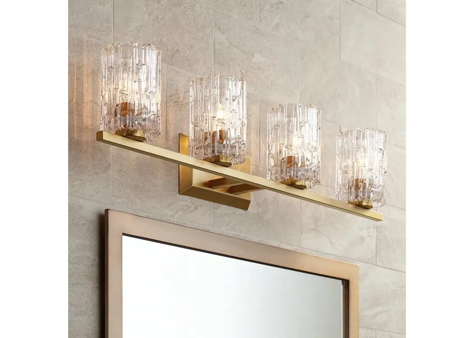 Possini Euro Icelight 36" Wide Ice Glass and Warm Brass Bath Light