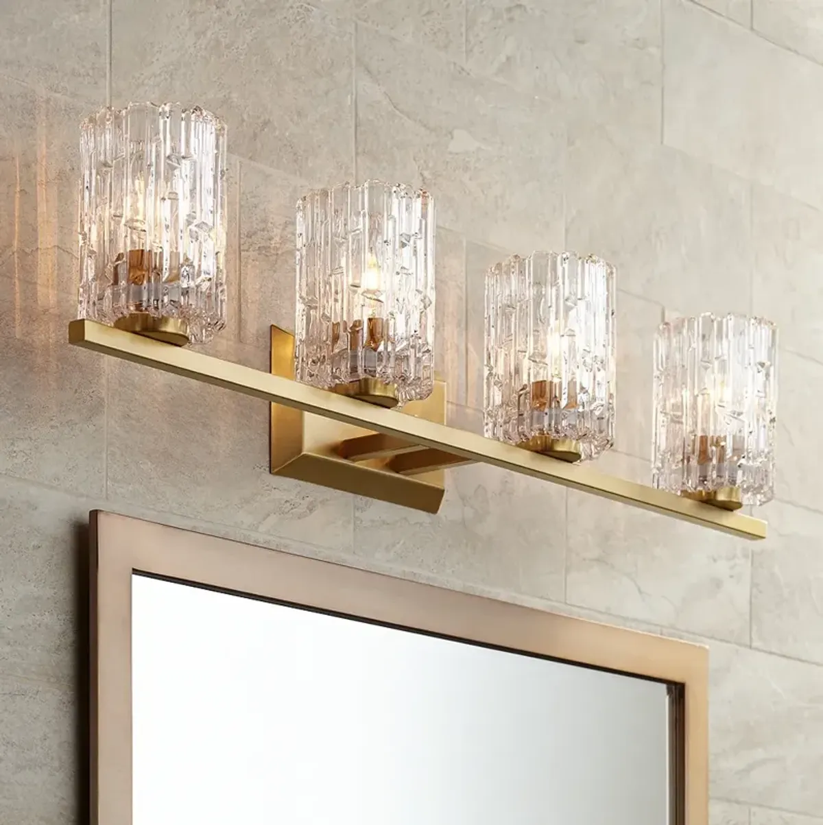 Possini Euro Icelight 36" Wide Ice Glass and Warm Brass Bath Light