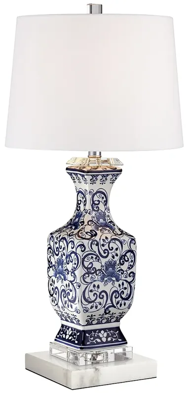 Barnes and Ivy Iris 28" Traditional Ceramic Lamp with Marble Riser