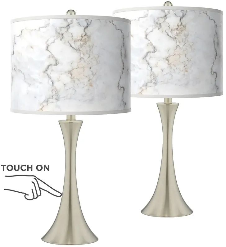 Marble Glow Trish Brushed Nickel Touch Table Lamps Set of 2