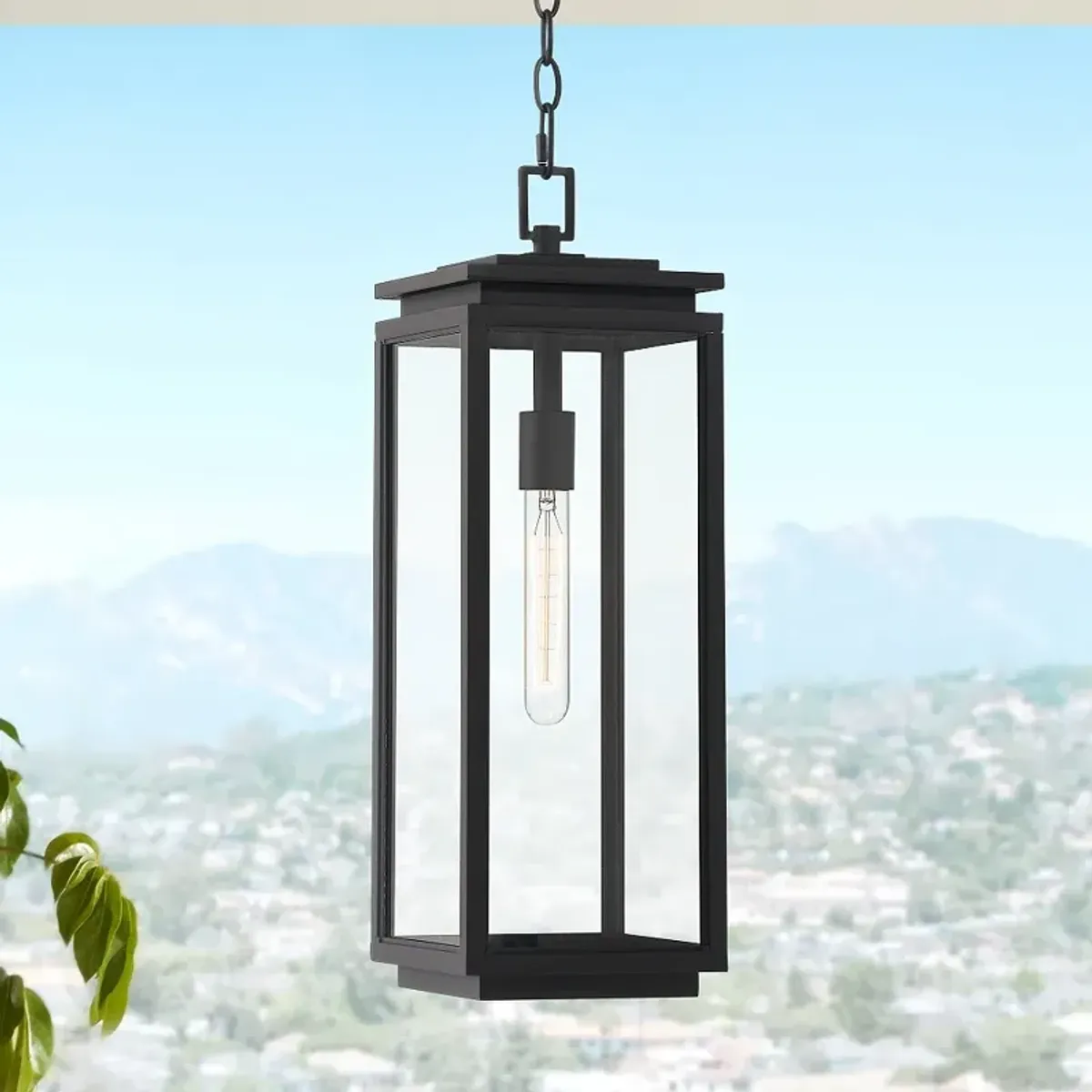 Possini Euro Atkins 21 1/2"H DieCast Matte Black Outdoor Hanging Light