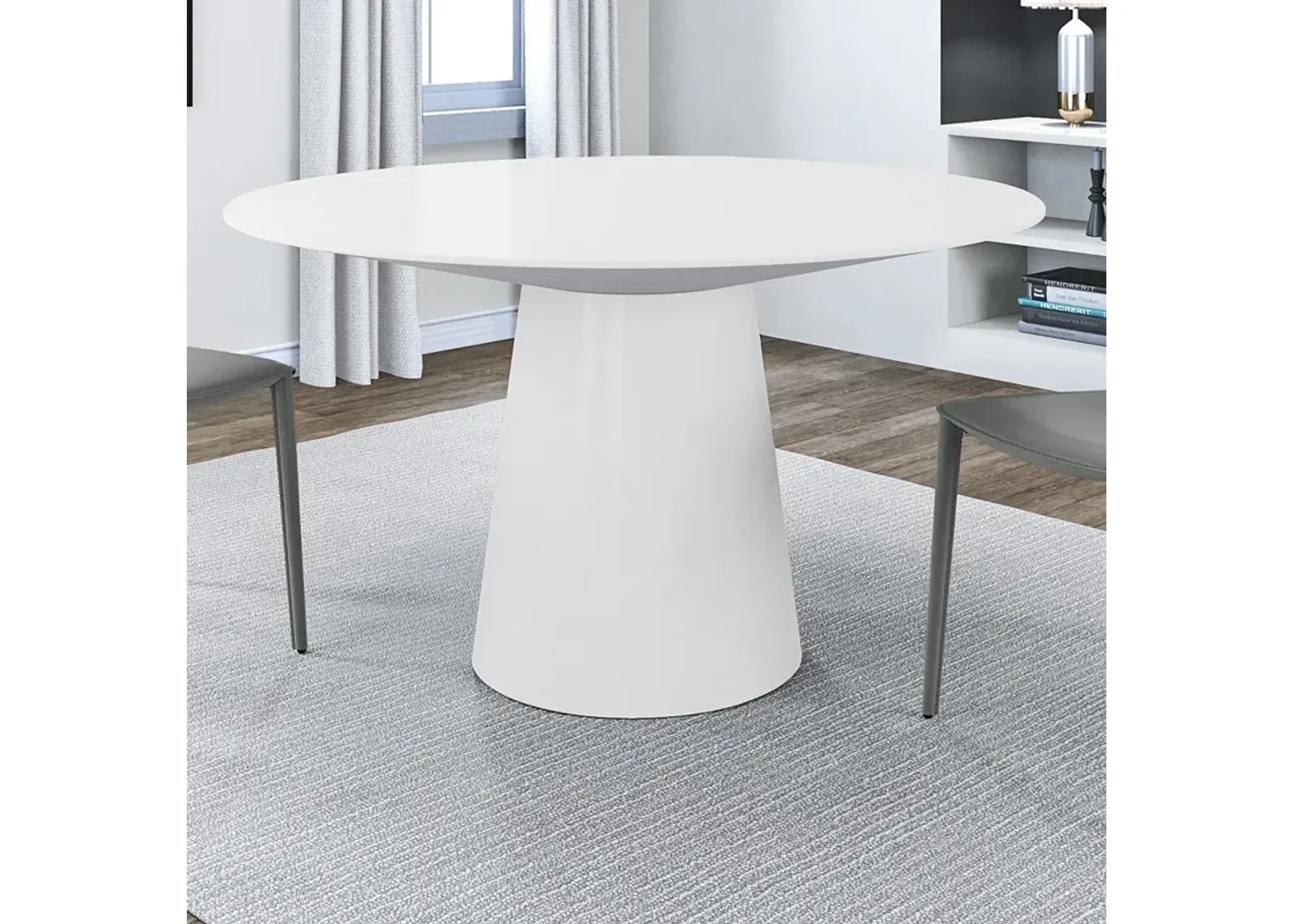 Wesley 53" Wide White Lacquered Wood Round Dining Table