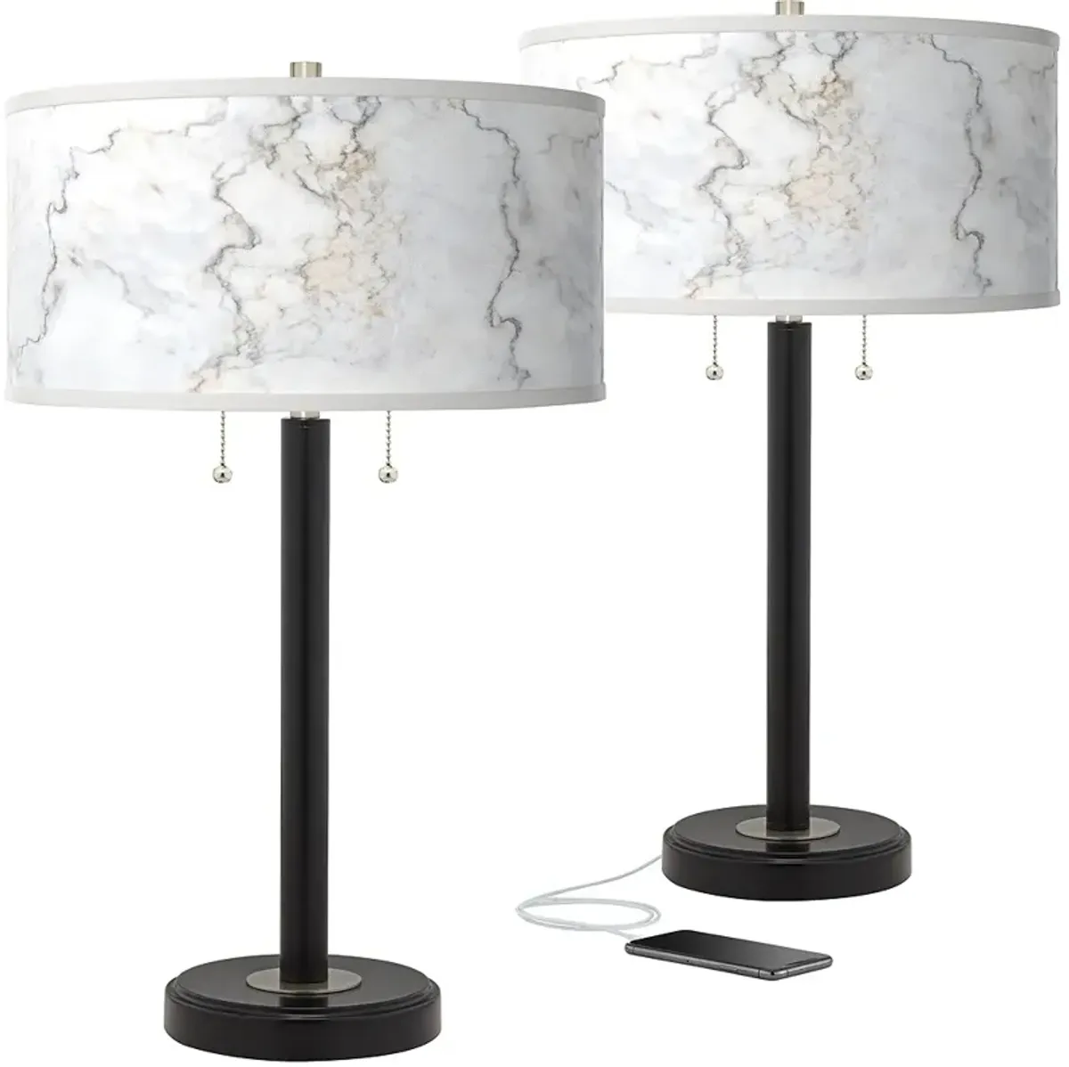 Marble Glow Arturo Black Bronze USB Table Lamps Set of 2