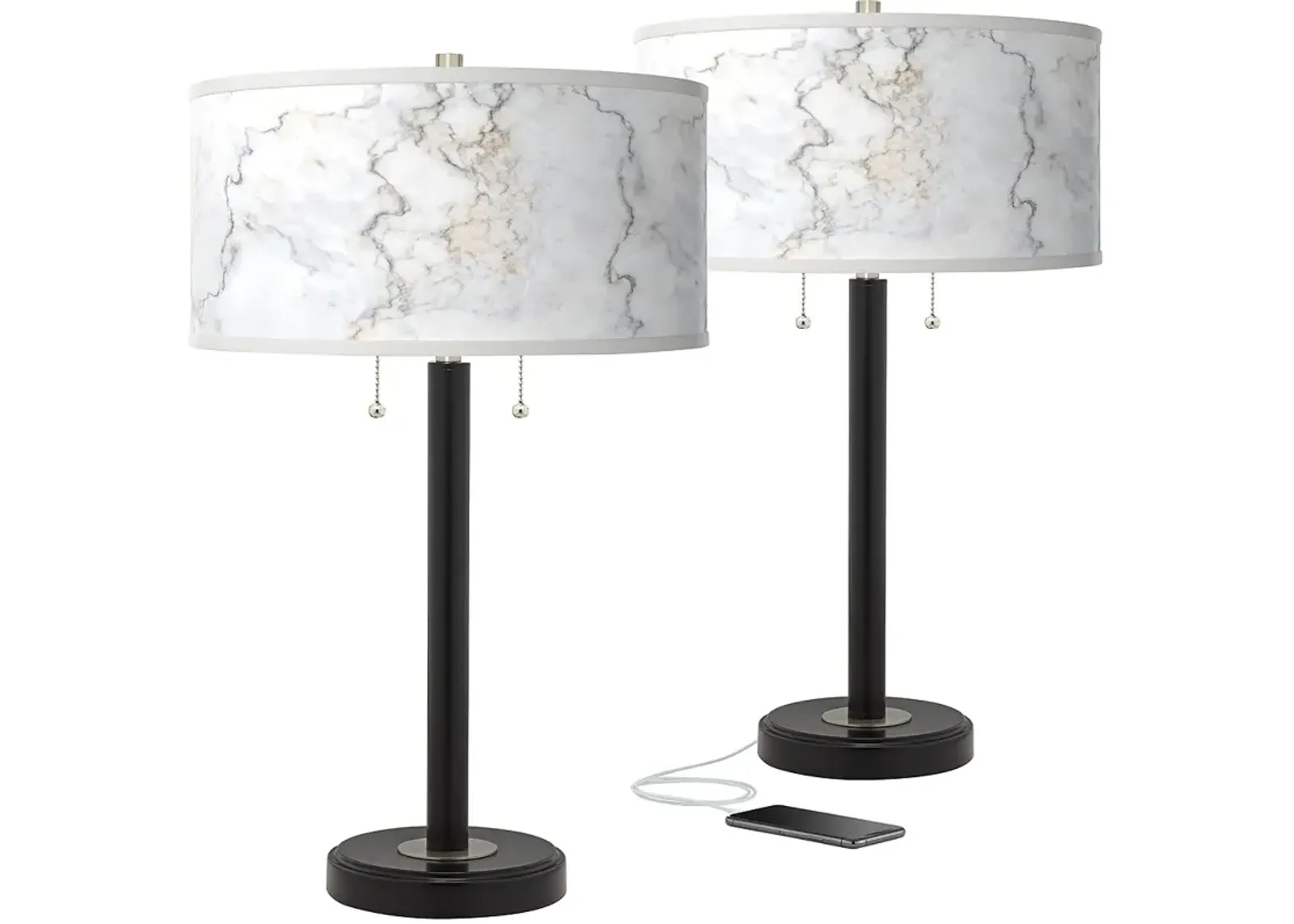 Giclee Glow Arturo 25" Marble Glow Shade Black USB Lamps Set of 2