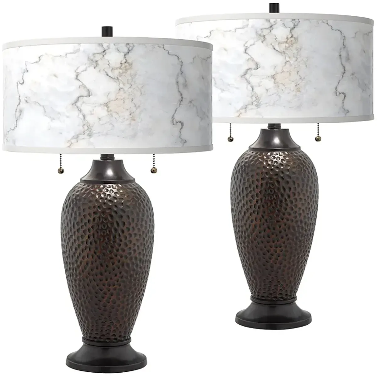 Marble Glow Zoey Hammered Oil-Rubbed Bronze Table Lamps Set of 2