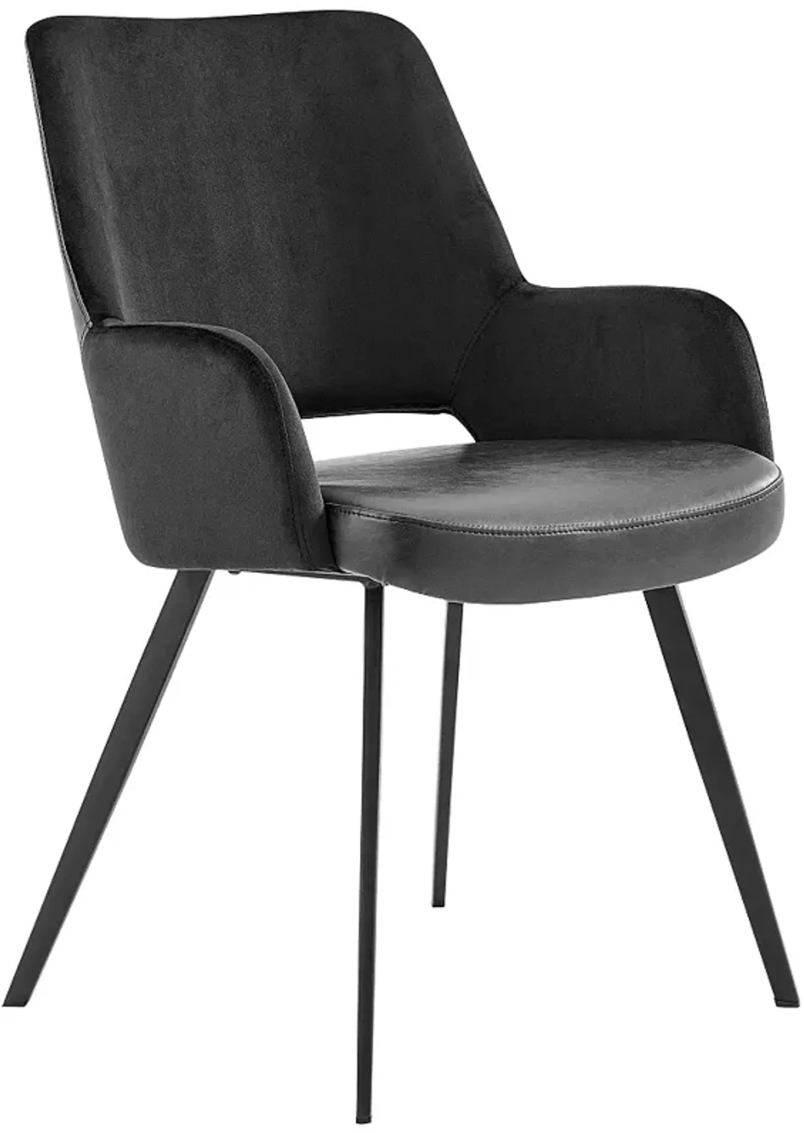 Desi Black Fabric and Faux Leather with Black Base Armchair