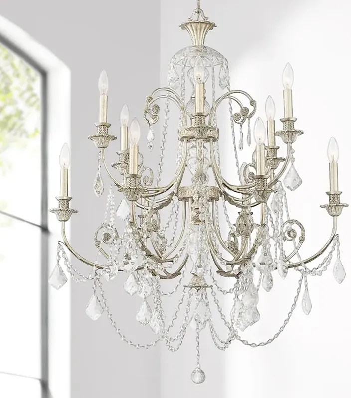 Regis 32" Wide 12-Light Olde Silver and Crystal Chandelier