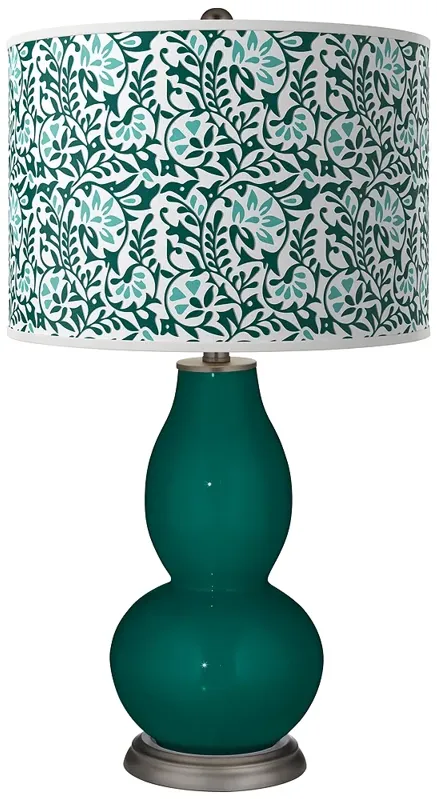 Blue Peacock Gardenia Double Gourd Table Lamp