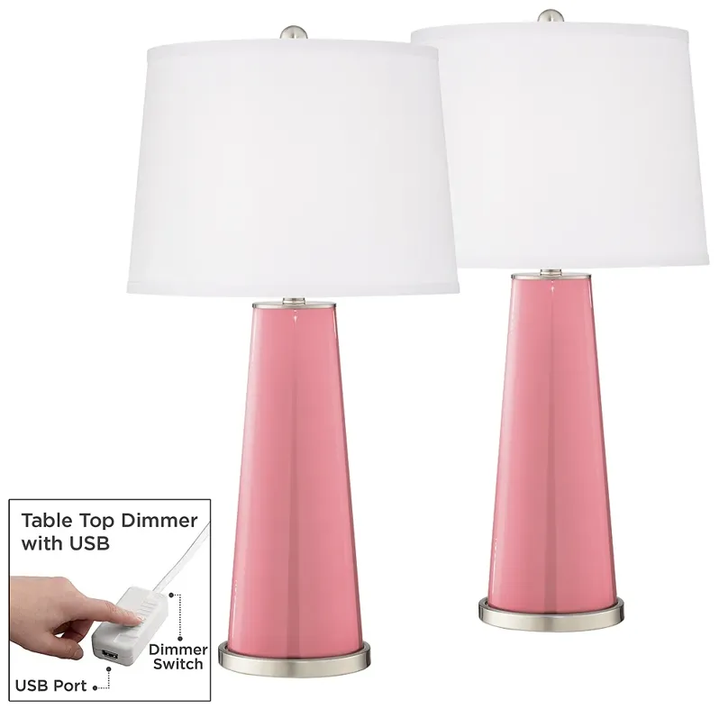 Haute Pink Leo Table Lamp Set of 2 with Dimmers