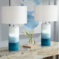 Possini Euro Roxanne White Blue Glass Night Light Table Lamps Set of 2