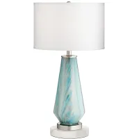 Possini Euro Jaime Blue and Gray Table Lamp with Round White Marble Riser