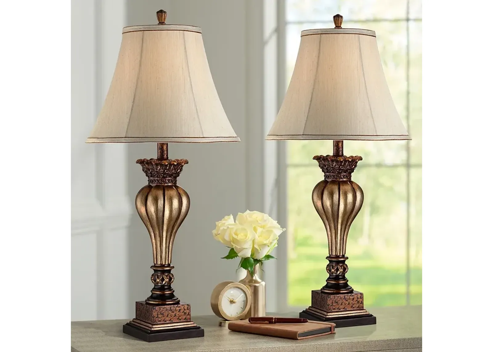 Regency Hill Senardo 30" High Gold Floral Vase Table Lamps Set of 2