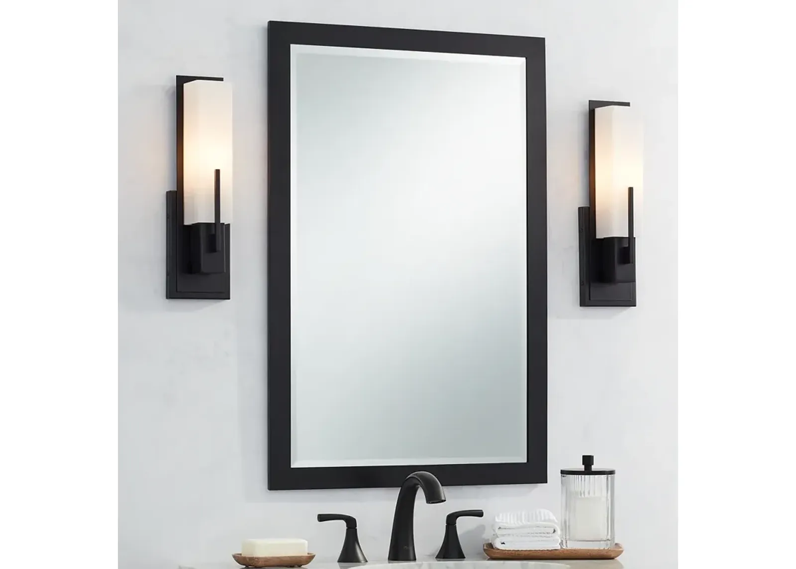 Possini Euro Midtown 15" High White Glass Black Wall Sconce Set of 2