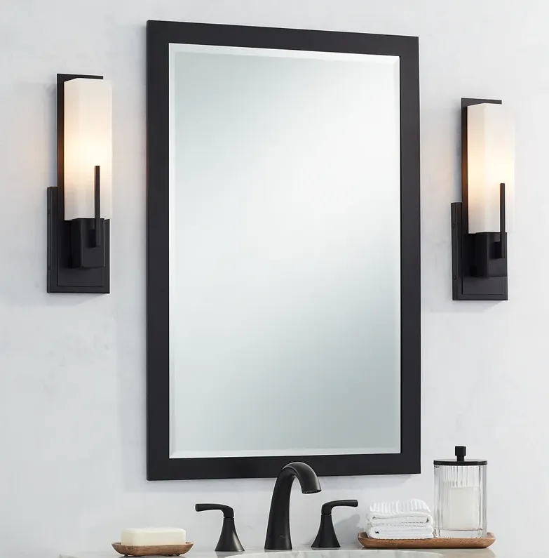 Possini Euro Midtown 15" High White Glass Black Wall Sconce Set of 2