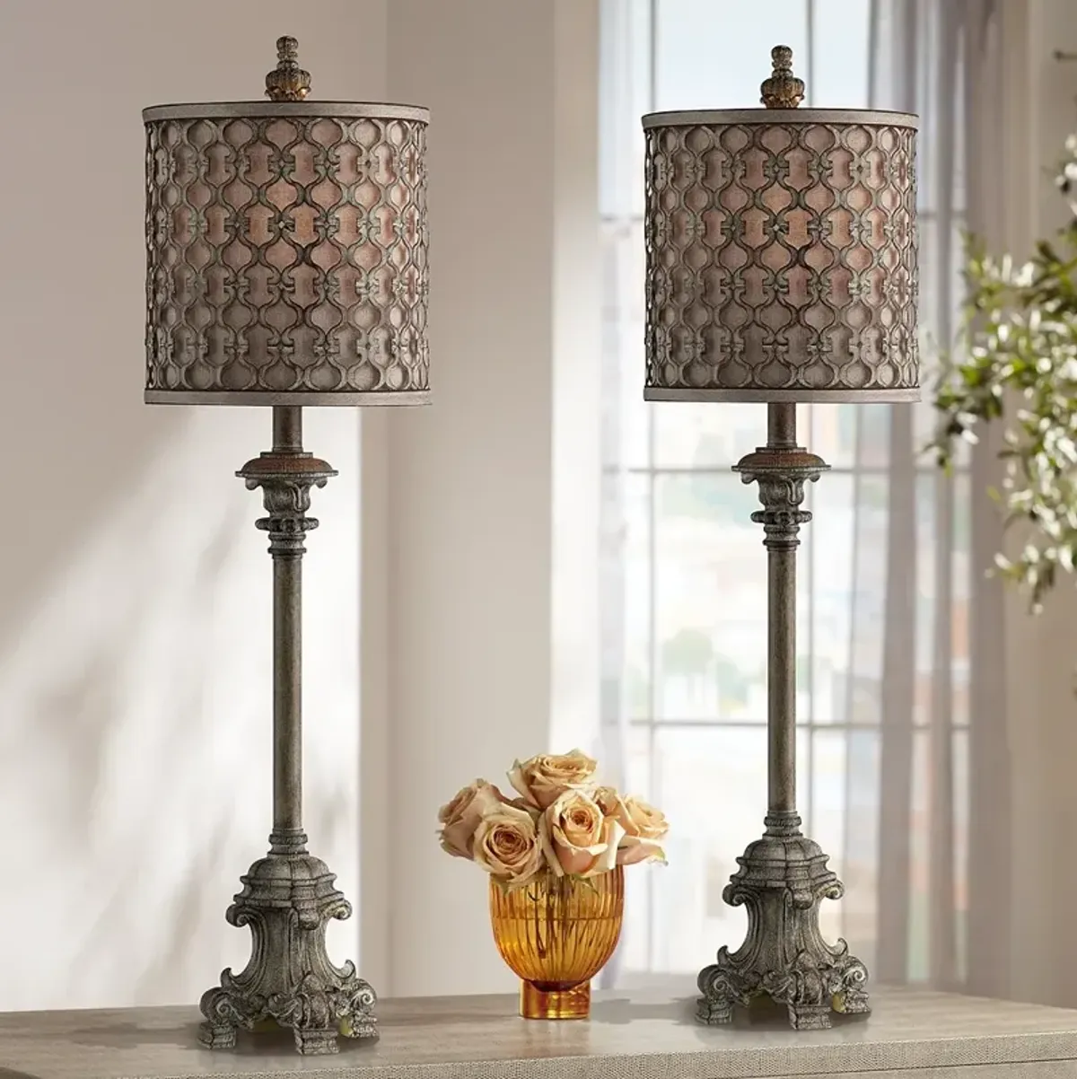 Regency Hill Vichelis 34" Beige Candlestick Buffet Lamps Set of 2