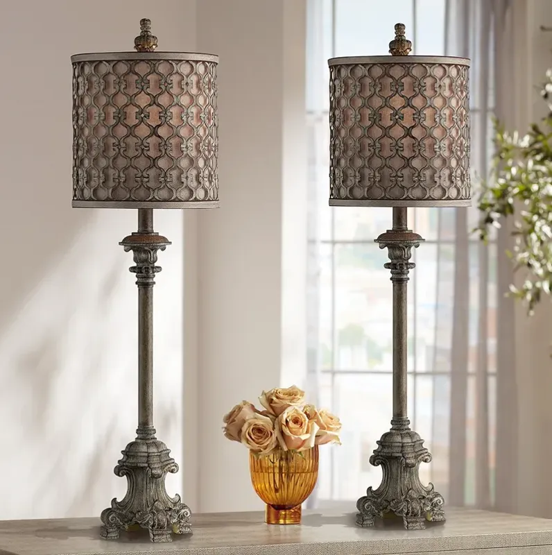 Vichelis Beige Candlestick Buffet Table Lamps Set of 2