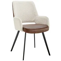 Desi Ivory Fabric and Brown Faux Leather Armchair