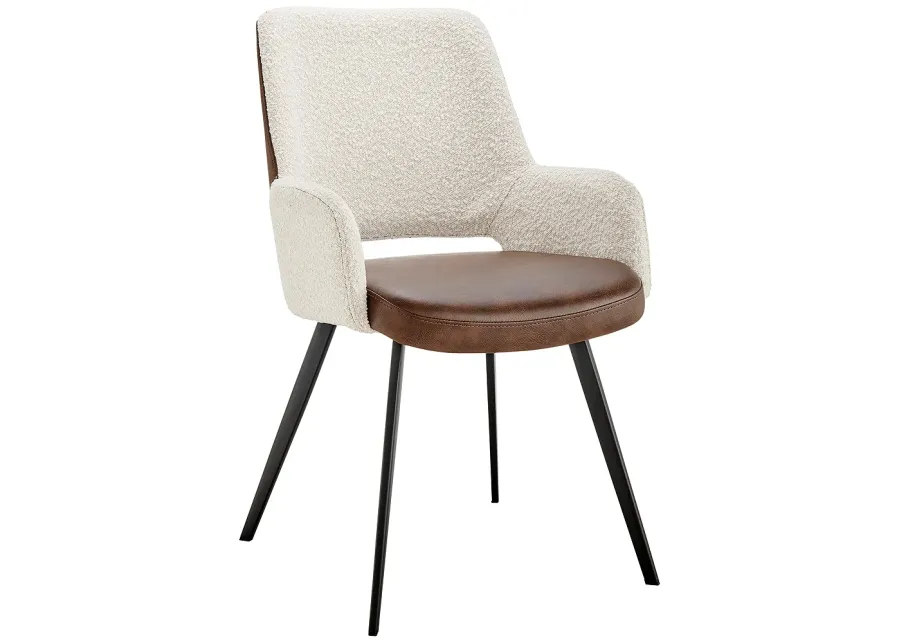 Desi Ivory Fabric and Brown Faux Leather Armchair