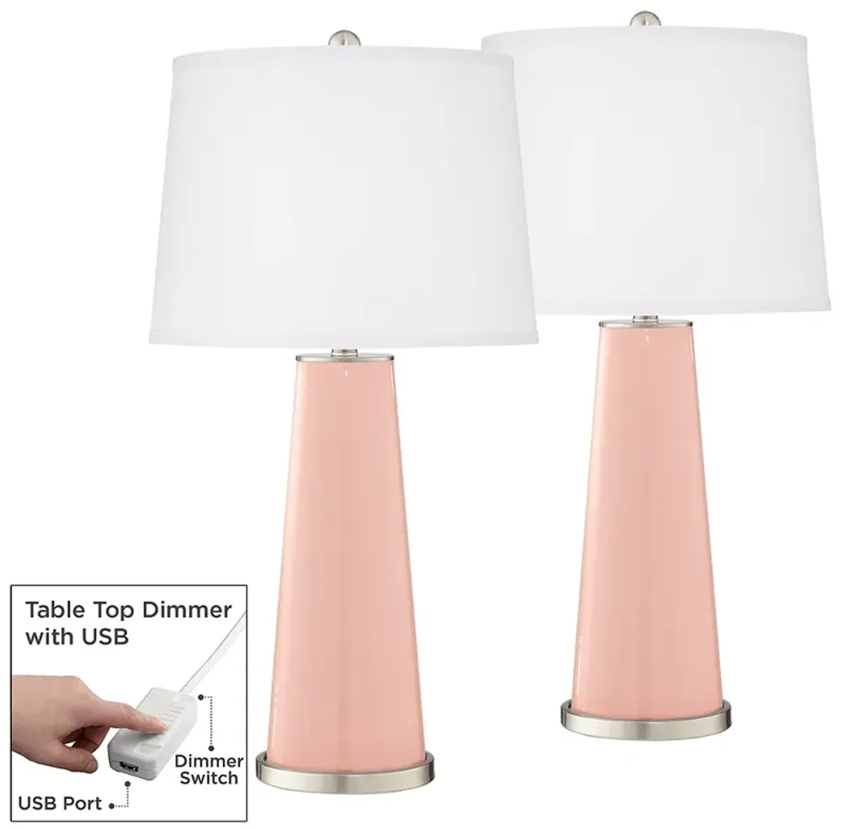 Rose Pink Leo Table Lamp Set of 2 with Dimmers