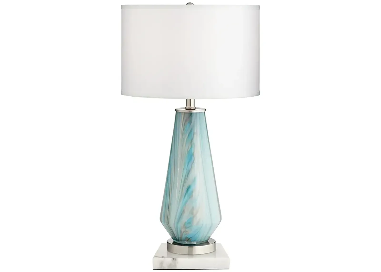 Possini Euro Jaime Blue and Gray Table Lamp with Square White Marble Riser