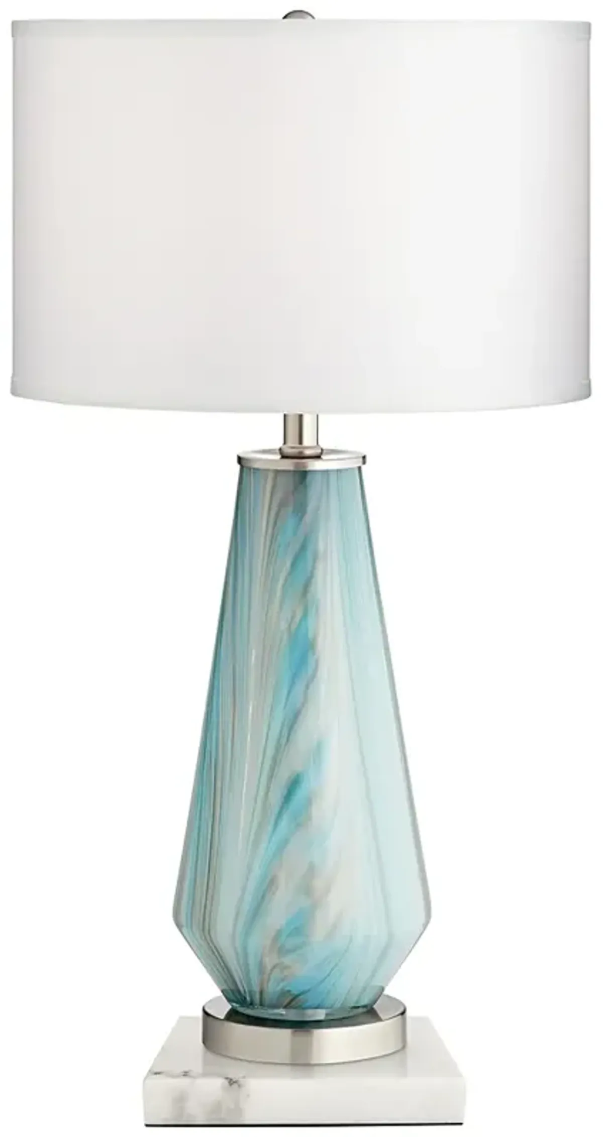 Possini Euro Jaime Blue and Gray Table Lamp with Square White Marble Riser