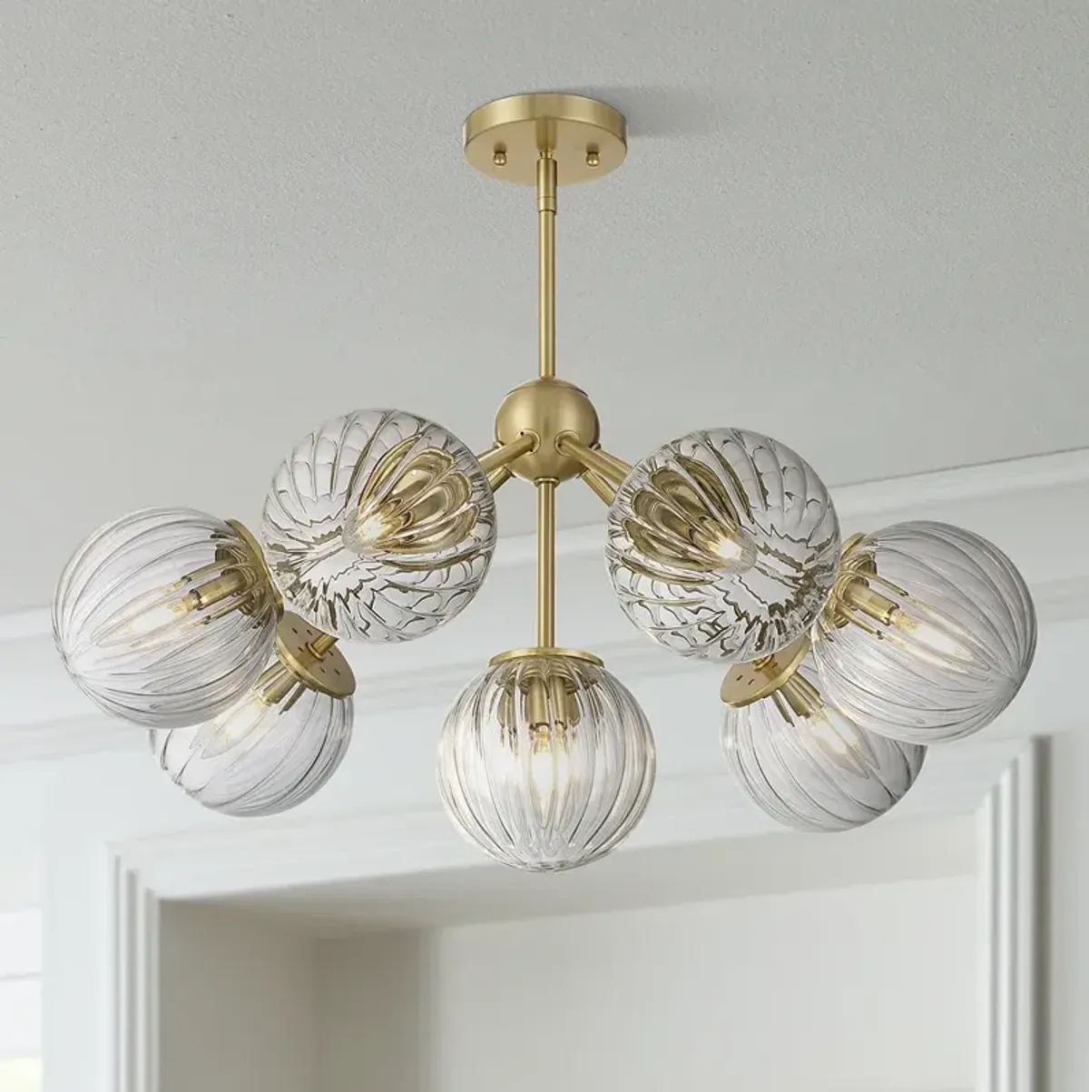 Possini Euro Halloran 28" Wide Brass and Glass 8-Light Pendant Light