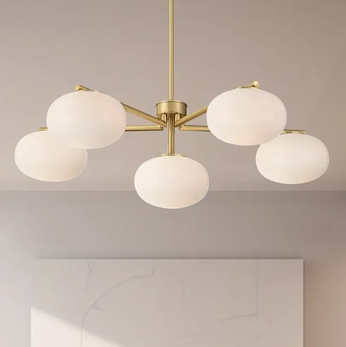 Possini Euro Damian 32" Wide Antique Brass and Opal 6-Light Chandelier