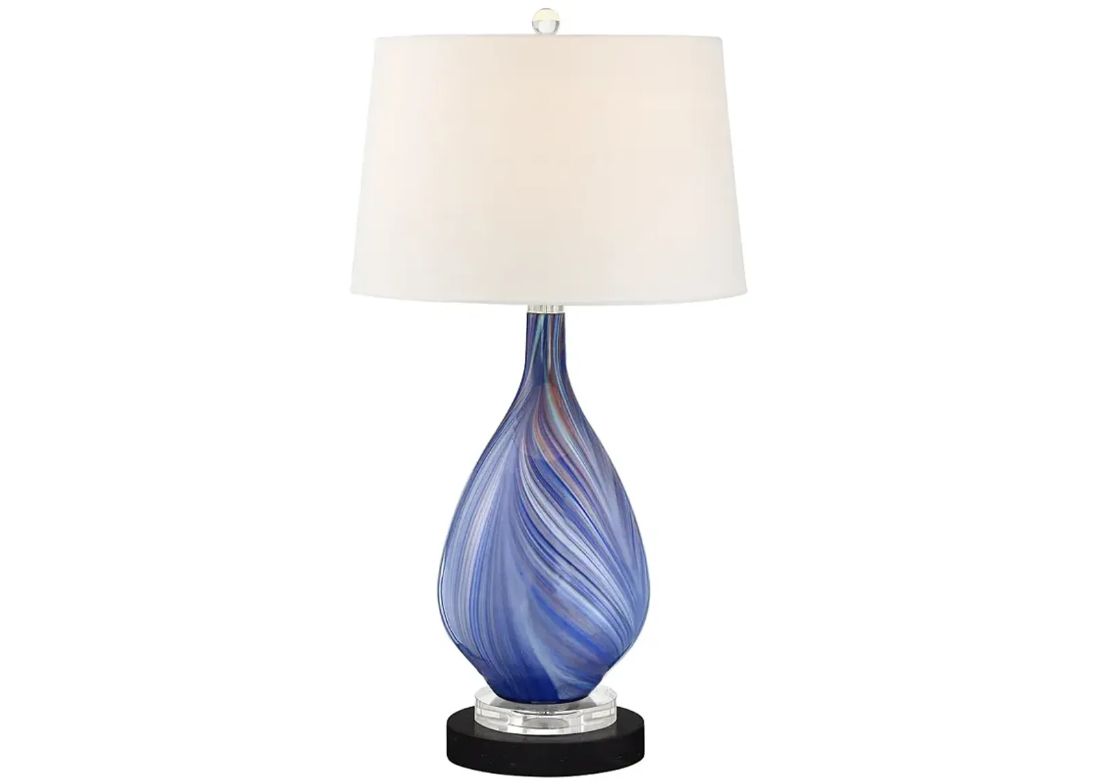 Possini Euro Taylor Blue Table Lamp with Round Black Marble Riser