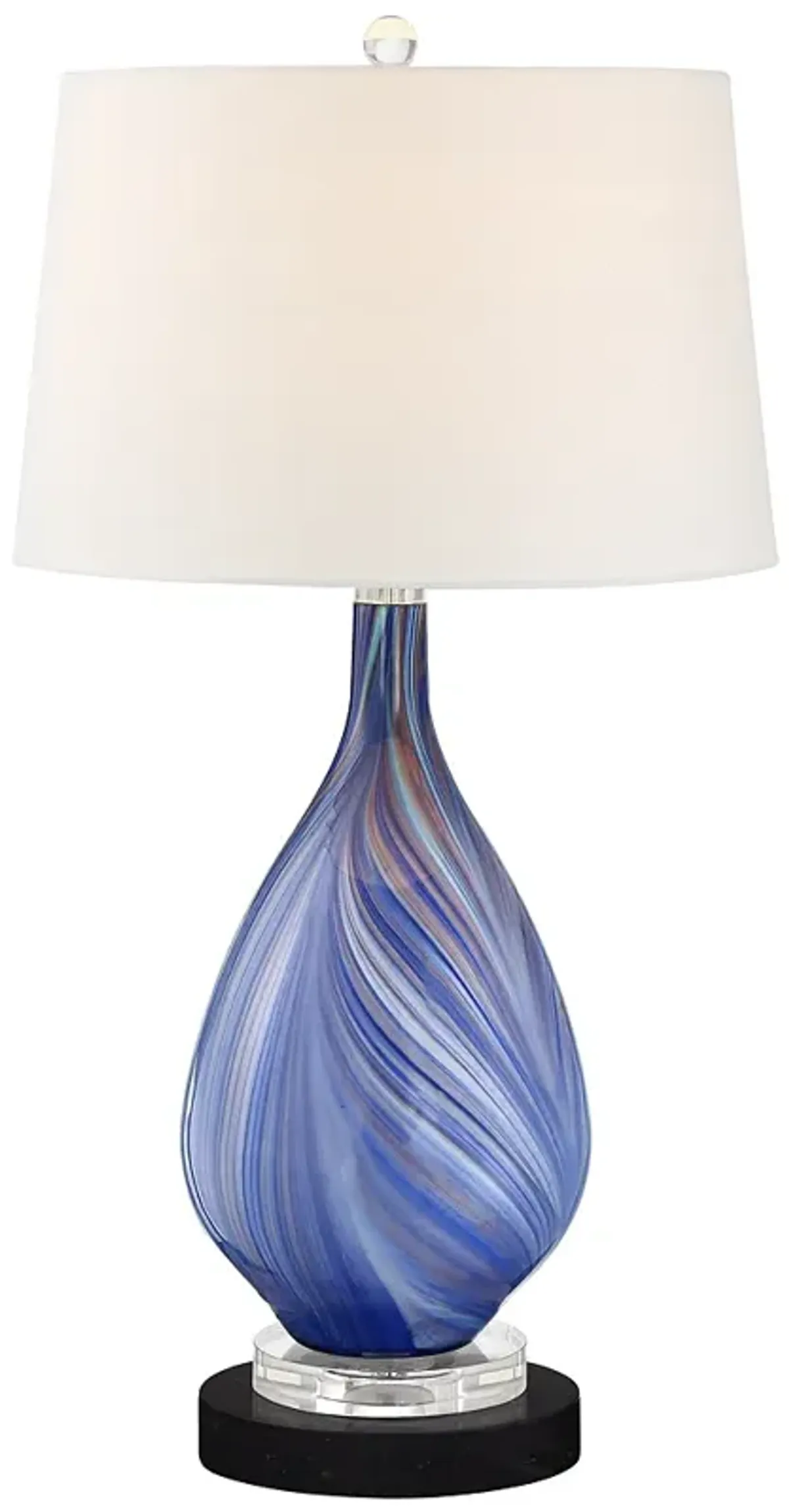 Possini Euro Taylor Blue Table Lamp with Round Black Marble Riser