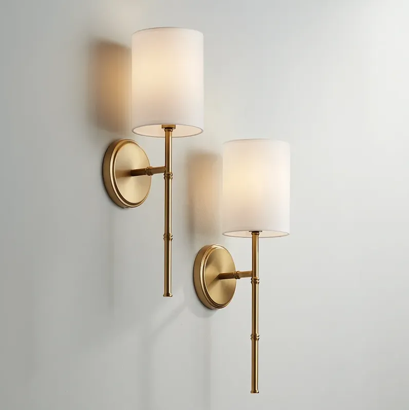 Regency Hill Abigale 19 1/4" White Shade Brass Wall Sconces Set of 2