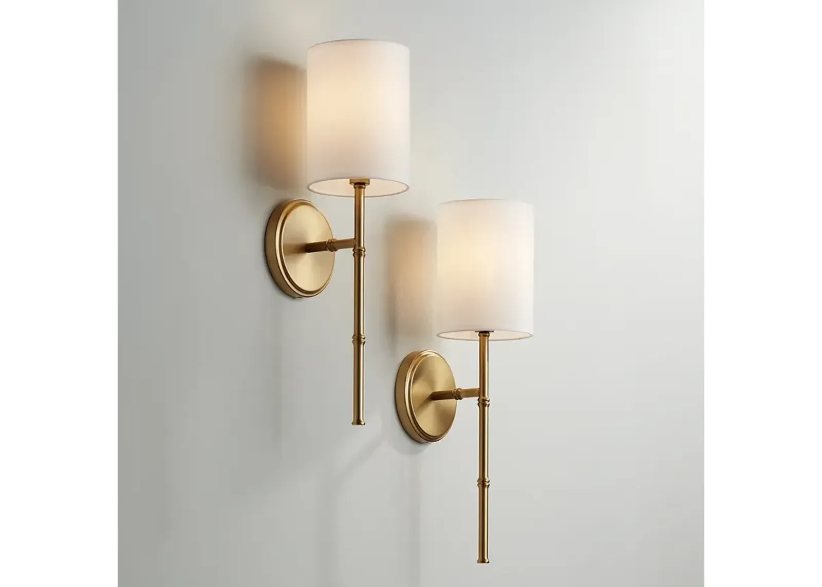 Regency Hill Abigale 19 1/4" White Shade Brass Wall Sconces Set of 2